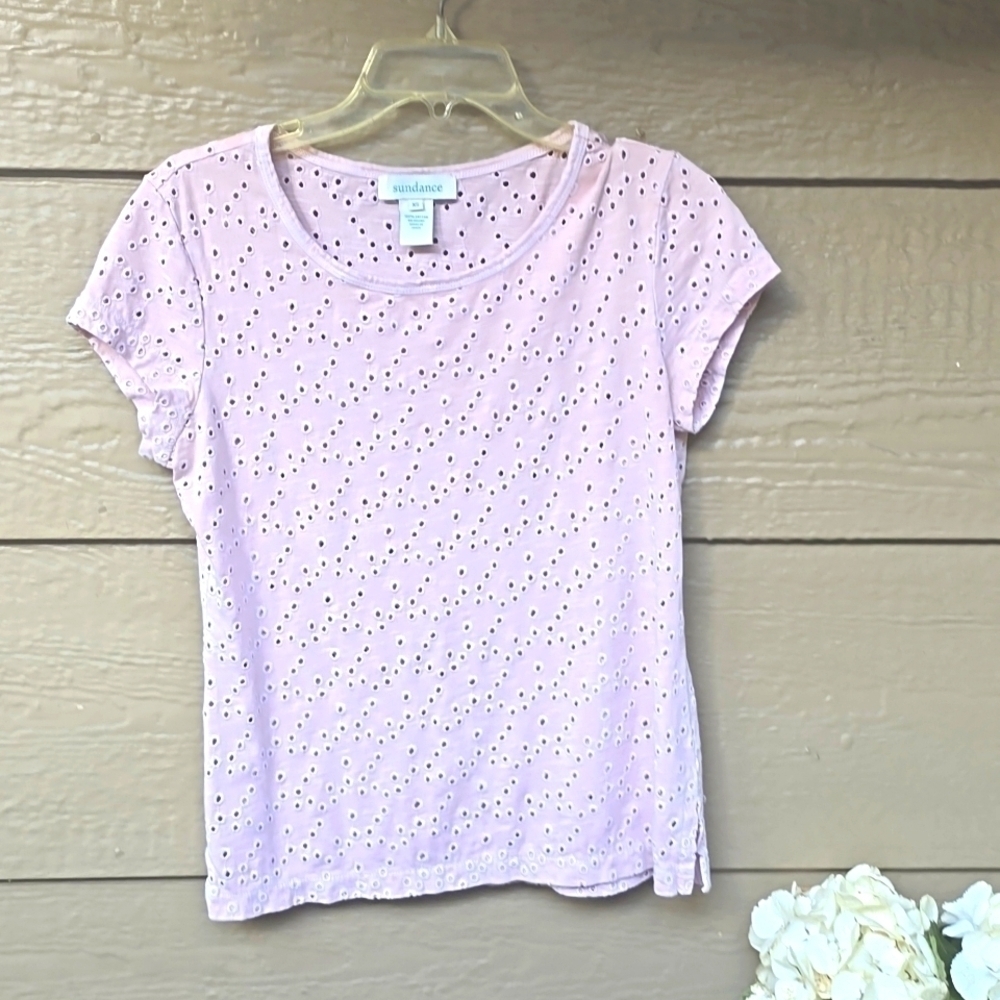 Sundance Womens Top Size XS Soft Pink Eyelet Cutout Short Sleeve Tee Shirt - Picture 1 of 4